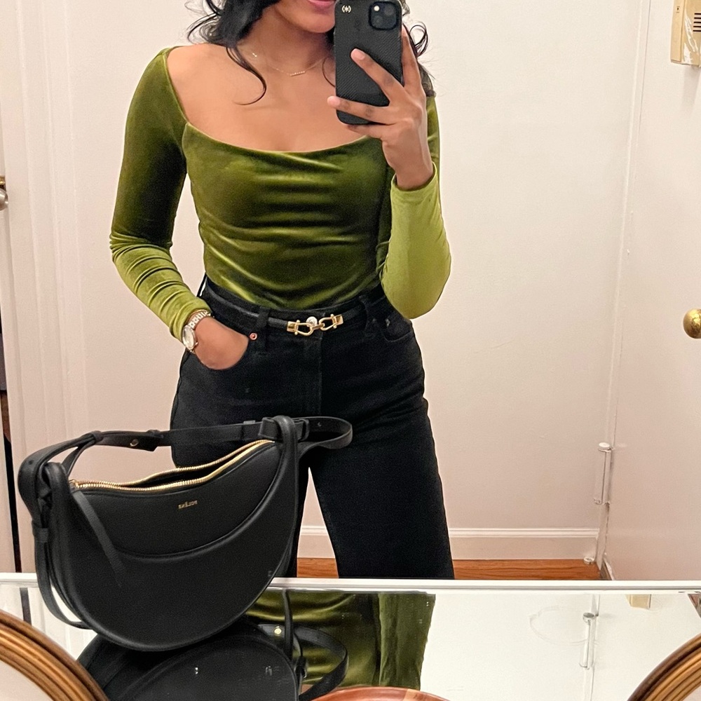 Reformation Sonora Green Velvet Long Sleeve Top